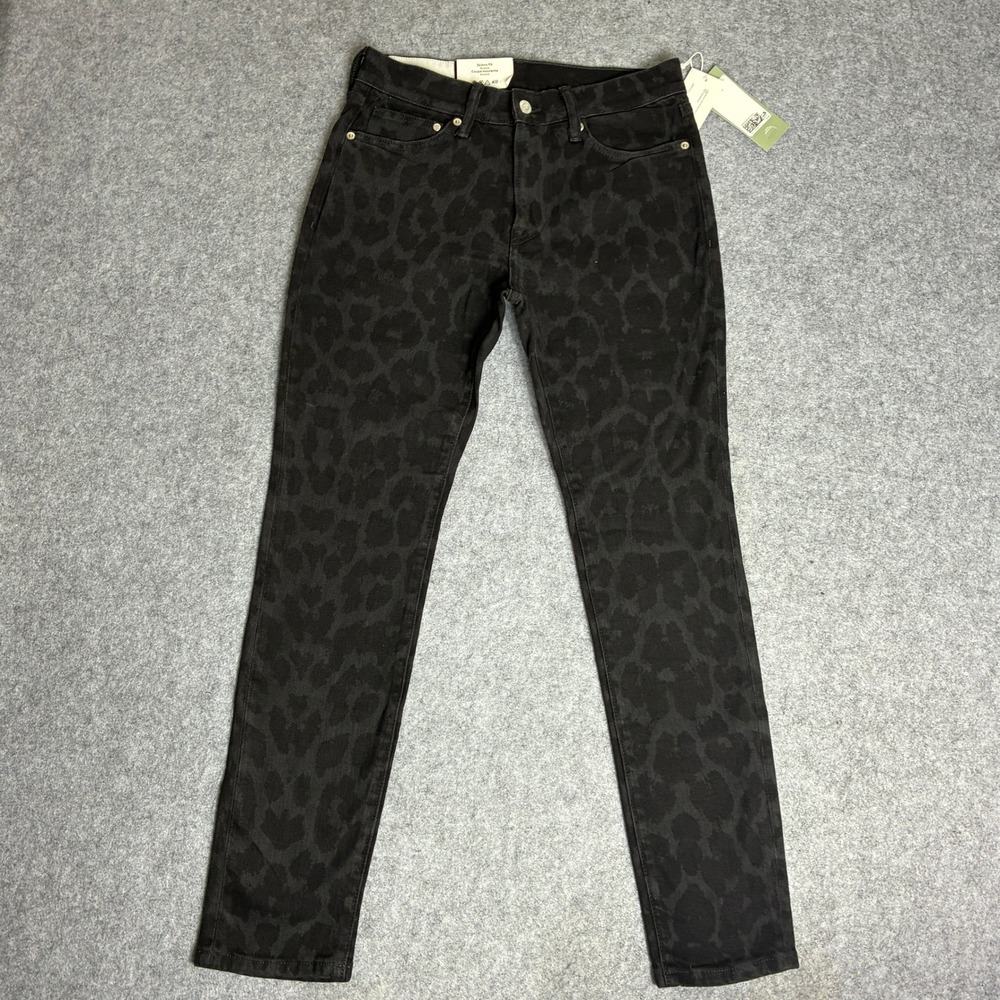 HM Womens Skinny Fit Stretch Jeans Black Leopard Animal Print Size 29/30 NWT